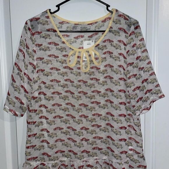 NWT Sheer blouse by NEXT. Made in India.  Size 14.  Vintage car print. - Picture 1 of 6